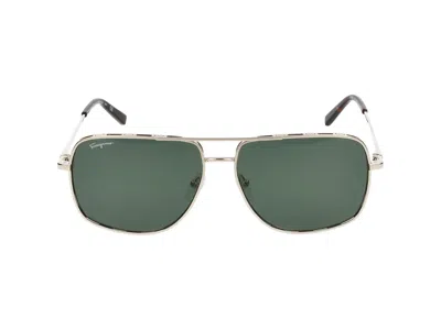 Ferragamo Salvatore  Brow Bar Aviator Sunglasses, 60mm In Gold/green