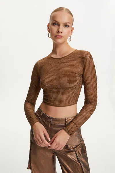 Nocturne Women's Embellished Tulle Crop Top In Brown