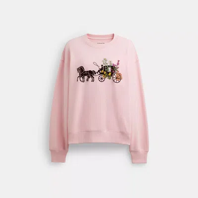 Coach Outlet Garden Floral Horse And Carriage Crewneck In Pink