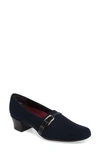 Munro Cindi Block Heel Pump In Navy Blue Stretch Fabric