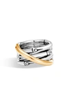 John Hardy Brushed 18k Yellow Gold And Sterling Silver Bamboo Ring In Silver/ Gold