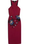 ROLAND MOURET MAXTON EMBROIDERED STRETCH-CREPE MIDI DRESS