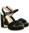 Tory Burch Loretta 115 Velvet Plateau Sandals In Green