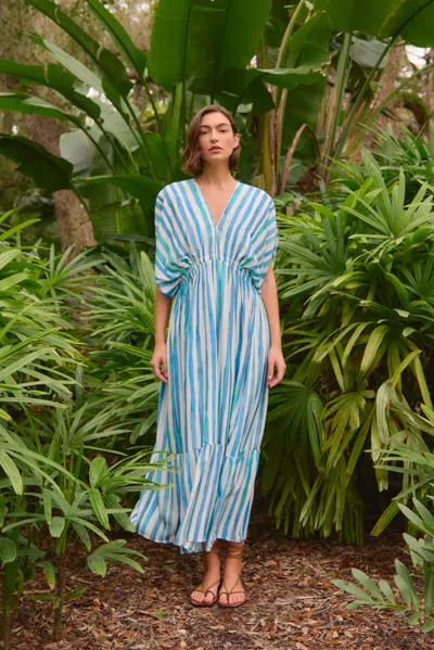 Marie Oliver Venus Striped Caftan Maxi Dress In Waterfall