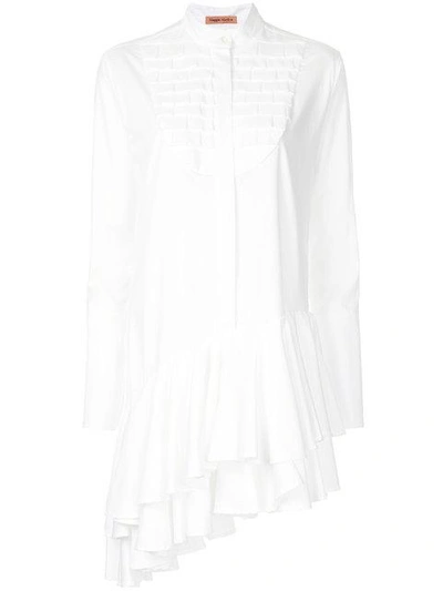 Maggie Marilyn Super Human Ruffled Cotton Shirting Asymmetric Shirtdress In White