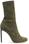 FRANCESCO RUSSO LEATHER-TRIMMED OPEN-KNIT BOOTS