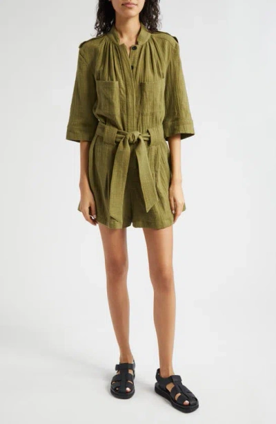Smythe Cotton Utility Romper In Army