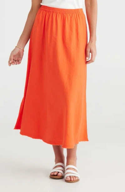 Brave + True Oakley Linen Blend Skirt In Mandarin