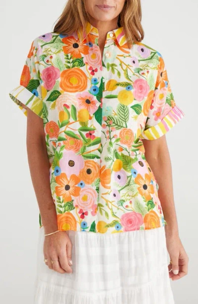 Brave + True Alice Floral Short Sleeve Cotton Button-up Shirt In Blossom Print