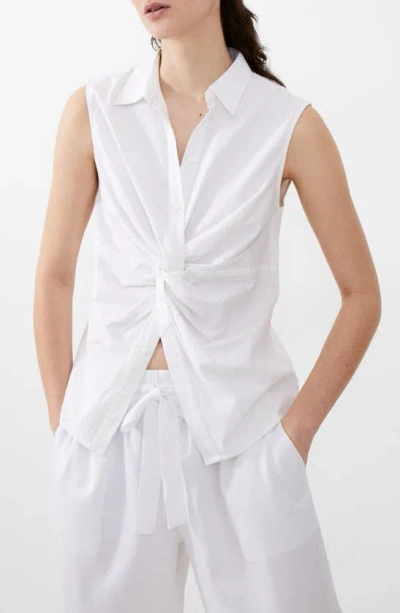 French Connection Twist Front Linen Blend Sleeveless Top In Summer White