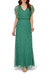 Adrianna Papell Beaded Mesh Blouson Gown In Jungle Green