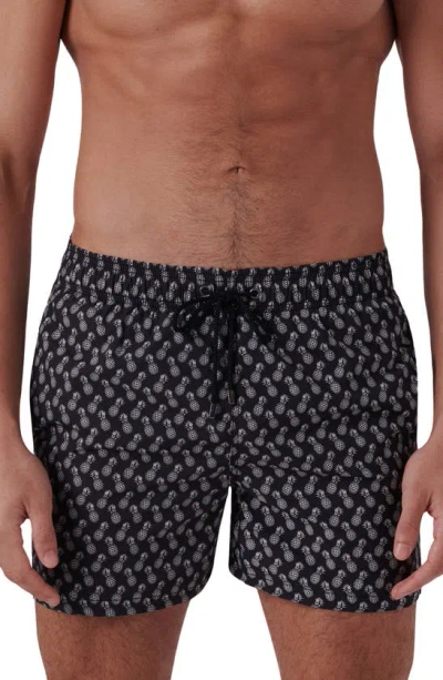 Bugatchi Men's Pineapple-print Swim Shorts In Black