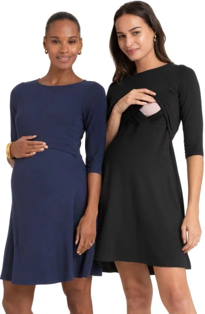 Seraphine Assorted 2-pack A-line Maternity/nursing Dresses In Black,navy