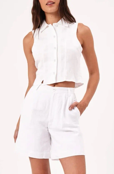 Rolla's Nina Crop Sleeveless Linen Blend Button-up Shirt In White