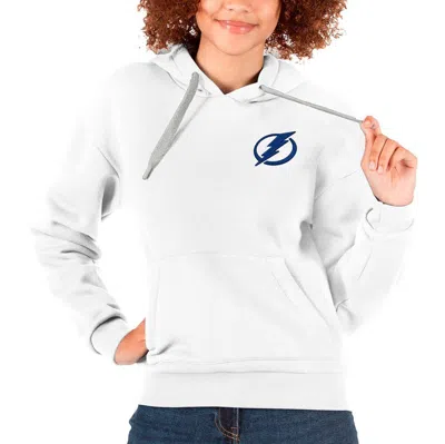 Antigua White Tampa Bay Lightning Primary Logo Victory Pullover Hoodie