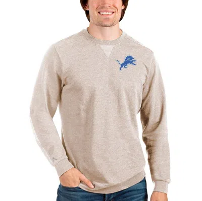 Antigua Oatmeal Detroit Lions Reward Crewneck Pullover Sweatshirt