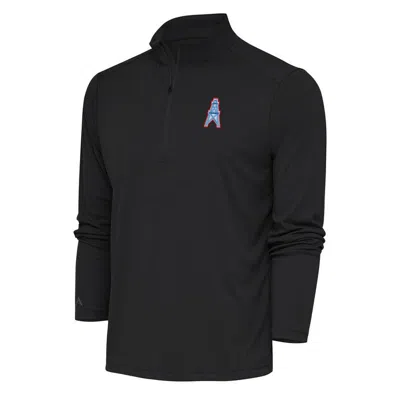 Antigua Houston Oilers Team Logo Throwback Tribute Quarter-zip Pullover Top In Charcoal
