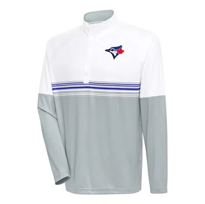 Antigua White/royal Toronto Blue Jays Bender Quarter-zip Pullover Top