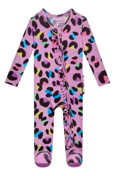 Posh Peanut Babies' Electric Leopard Ruffled Fitted Footie Pyjamas In Open Purple