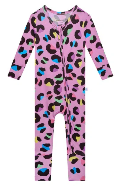 Posh Peanut Babies' Electric Leopard Fitted Convertible Footie Pajamas In Open Purple