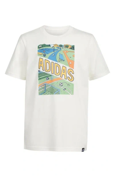 Adidas Originals Kids' Big Boys Short-sleeve Play Sport Graphic Cotton T-shirt In Off White