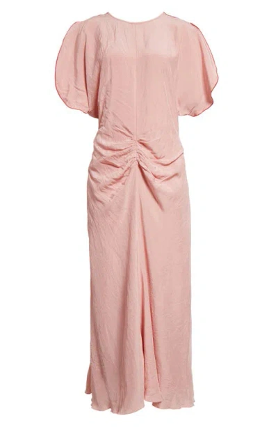 Victoria Beckham Gathered Waist Midi Dress Midi Dress In Rosa