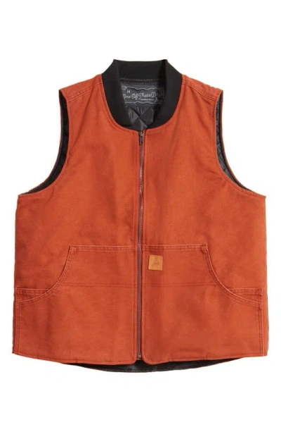 One Of These Days Zip-up Cotton Canvas Work Waistcoat In Rust