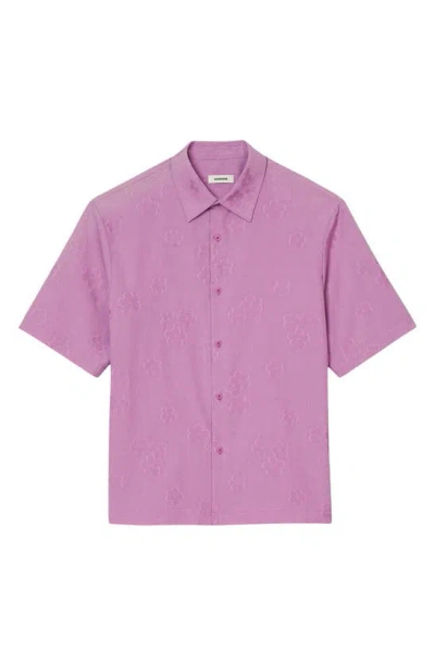 Sandro Floral Cotton Short Sleeve Button-up Shirt In Pink