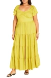 City Chic Ariella Tiered Dress In Lime