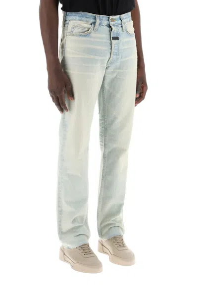 Fear Of God Logo-tag Mid-rise Straight-leg Jeans In Light Blue