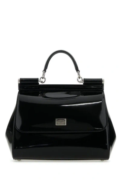 Dolce & Gabbana Woman Black Leather Medium Sicily Handbag In Multicolor