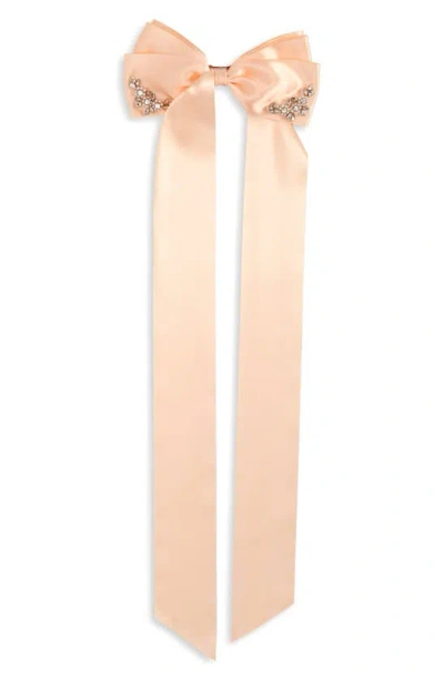 Simone Rocha Embellished Long Bow Hair Clip In Rose/pearl/crystal