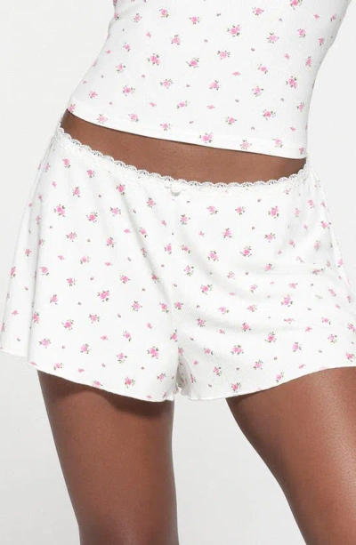 Skims Soft Lounge Lace Shorts In Neon Orchid Rose Print