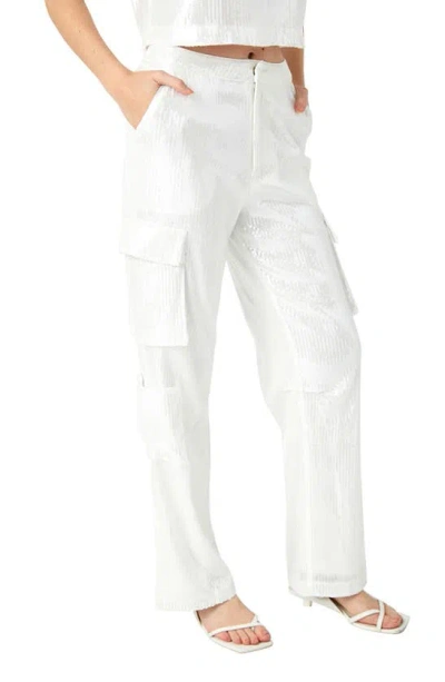 Endless Rose Sequin Wide Leg Cargo Trousers In Clear