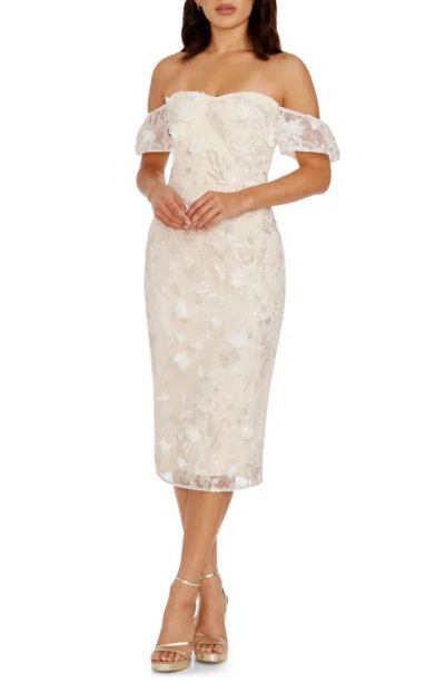 Dress The Population Women's Tara Floral Appliqué Midi-dress In White