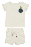 Maniere Babies' Berry Rib Top & Shorts Set In White