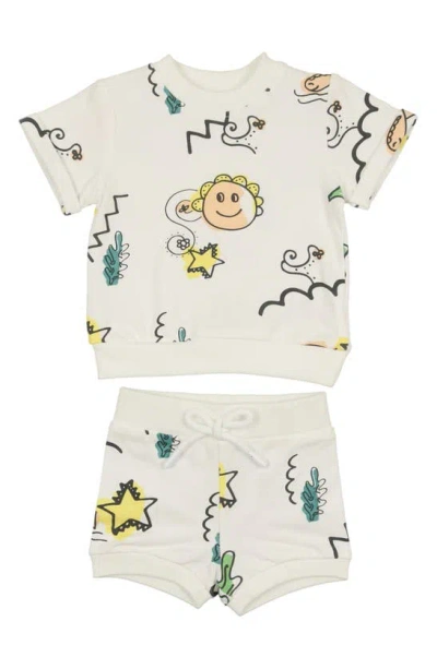 Maniere Babies' Coloring Book T-shirt & Shorts Set In White
