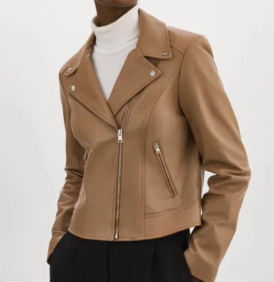 Lamarque Mellie Leather Biker Jacket In Brown