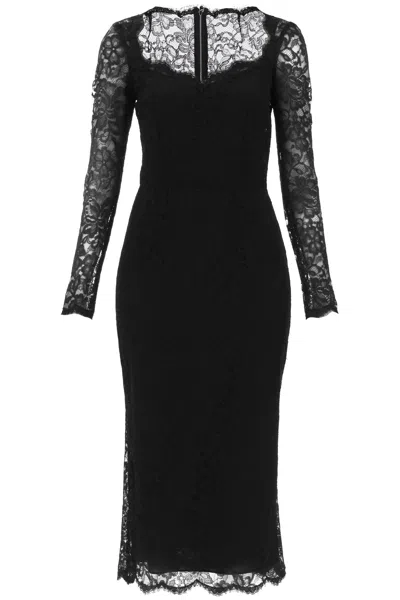 Dolce & Gabbana Floral Lace Midi Dress In Black