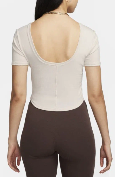 Nike Women's  Sportswear Chill Knit Tight Scoop-back Short-sleeve Mini-rib Top In Brown