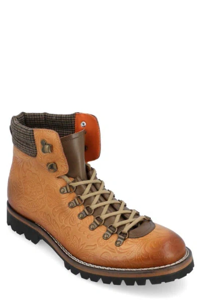 Taft The Viking Embossed Leather Boot In Brown Flor