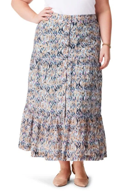 Nic + Zoe Up Beat Ikat Tiered Maxi Skirt In Blue Multi