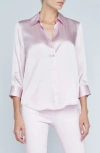 L Agence Dani Silk Satin 3/4-sleeve Button-down Blouse In Lilac Snow