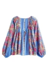 Free People Elena Floral Print Top In Sapphire