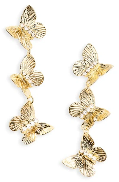 Nordstrom Triple Butterfly Drop Earrings In Clear- Gold