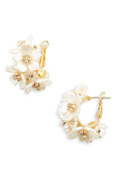 Nordstrom Floral Hoop Earrings In White- Gold