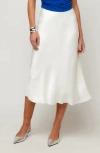 Fifteen Twenty Mia Bias Cut Satin Midi Skirt In Off White