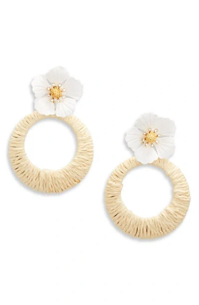 Nordstrom Raffia Wrapped Flower Drop Earrings In White- Tan