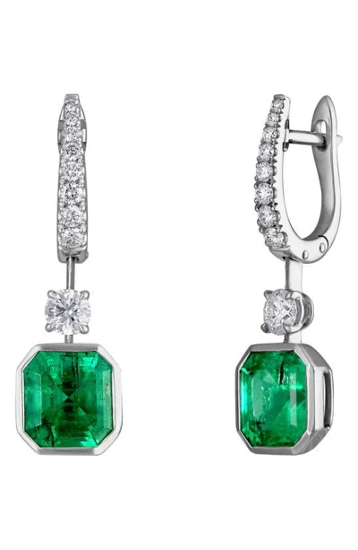 Mindi Mond Diamond & Colombian Emerald Floating Drop Earrings In Platinum/ Diamond/ Emerald