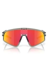 Oakley Latch Panel 35mm Polarized Rectangular Sunglasses In Grey Metal